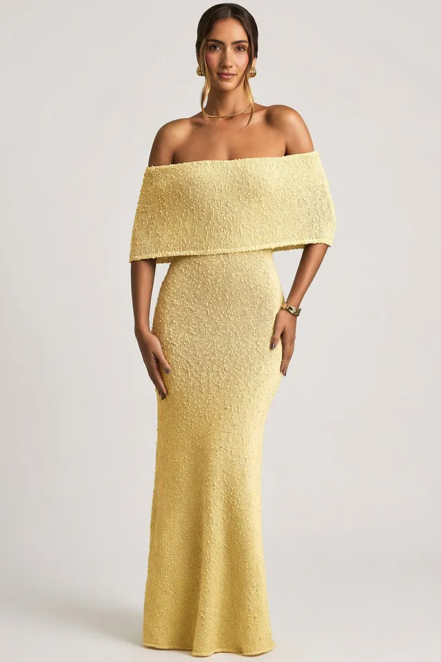Oh Polly Dresses Naia maxi robe jaune épaules dénudées