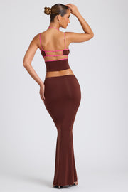 Oh Polly Skirts 8009 jupe maxi marron taille mi-haute jersey