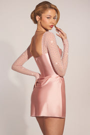 Oh Polly Embellished robe mini rose drapée manches