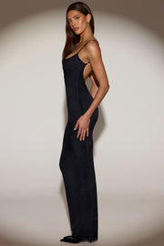 Oh Polly Embellished Celandine robe maxi noire dos nu strass