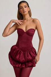 Oh Polly Laela robe mini corset satin rouge vin