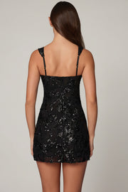 Oh Polly Adia 7424B robe noire mini sequins fleurs