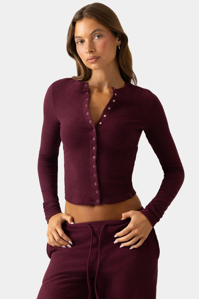 Oh Polly Bo+Tee Ribbed Jersey Cardigan gilet Plum côtelé