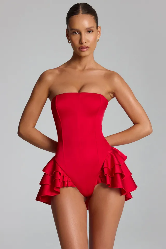 Oh Polly 14721 combishort corset rouge satin volants