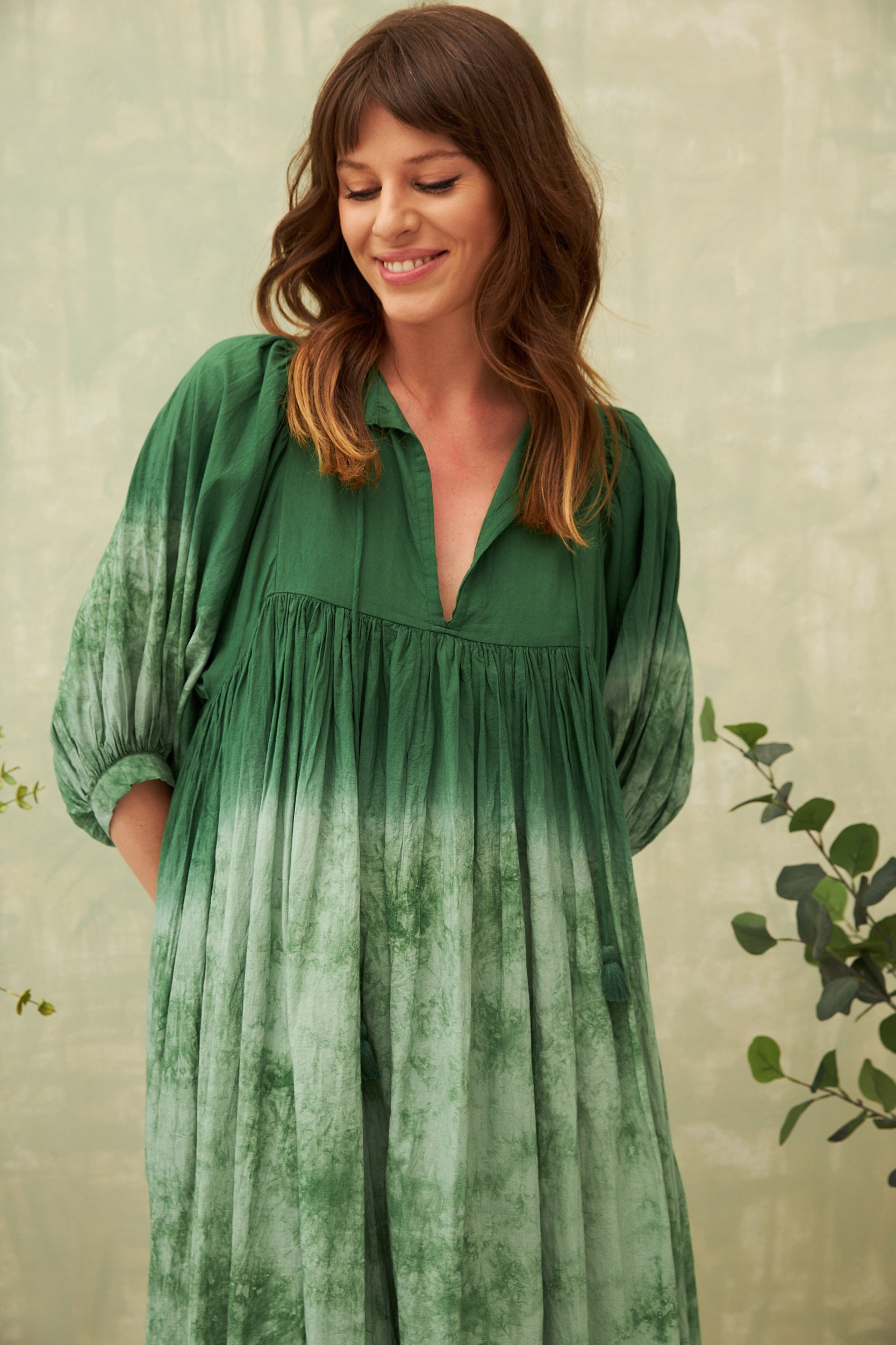 Chicosoleil Bayana robe longue verte tie dye coton