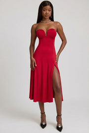 Oh Polly Joely robe bustier rouge jersey fente midaxi