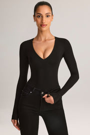 Oh Polly Elodie bodysuit noir modal col plongeant manches longues