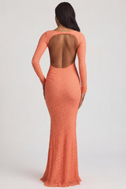 Oh Polly Tarini 14103 robe longue pêche dentelle dos nu