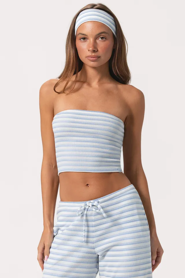 Oh Polly haut bandeau jersey côtelé bleu rayé