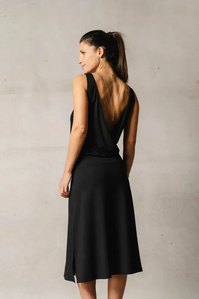 THELMA & ROSE Celia robe midi noire 36 dos nu
