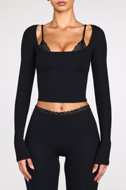 Oh Polly Philippa Pantalon Black modal côtelé dentelle