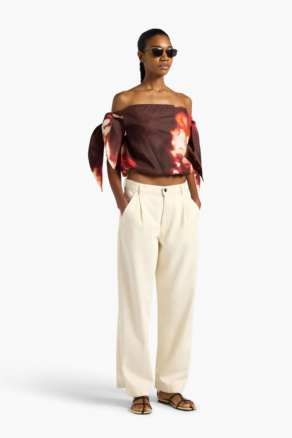 Liviana Conti Ava crop top bustier lin bordeaux fleurs