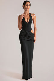 Oh Polly Deep Plunge Halterneck robe longue noire découpe