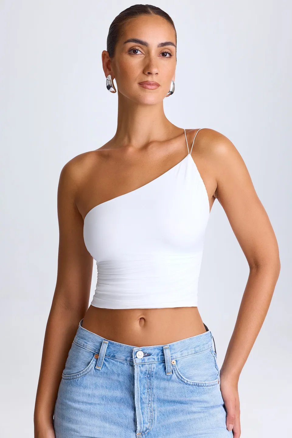 Oh Polly Tops Roseau top blanc une-épaule dos nu