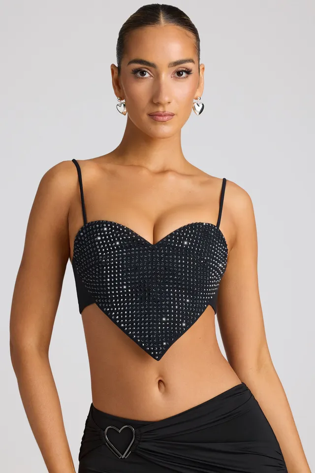 Oh Polly Syrene 8235 crop top noir cœur strass