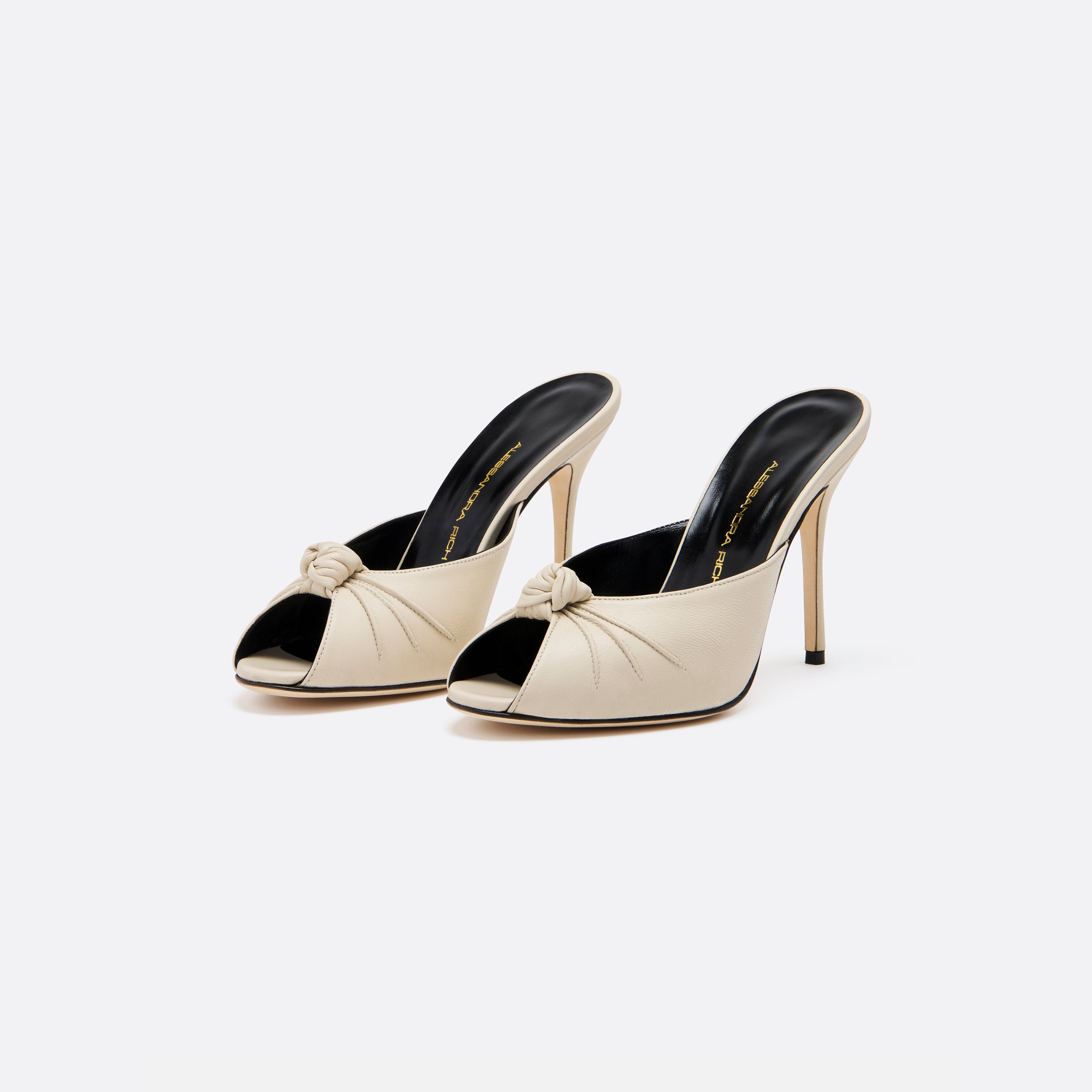 Alessandra Rich Shoes mules cuir ivoire nœud talon 10,5 cm
