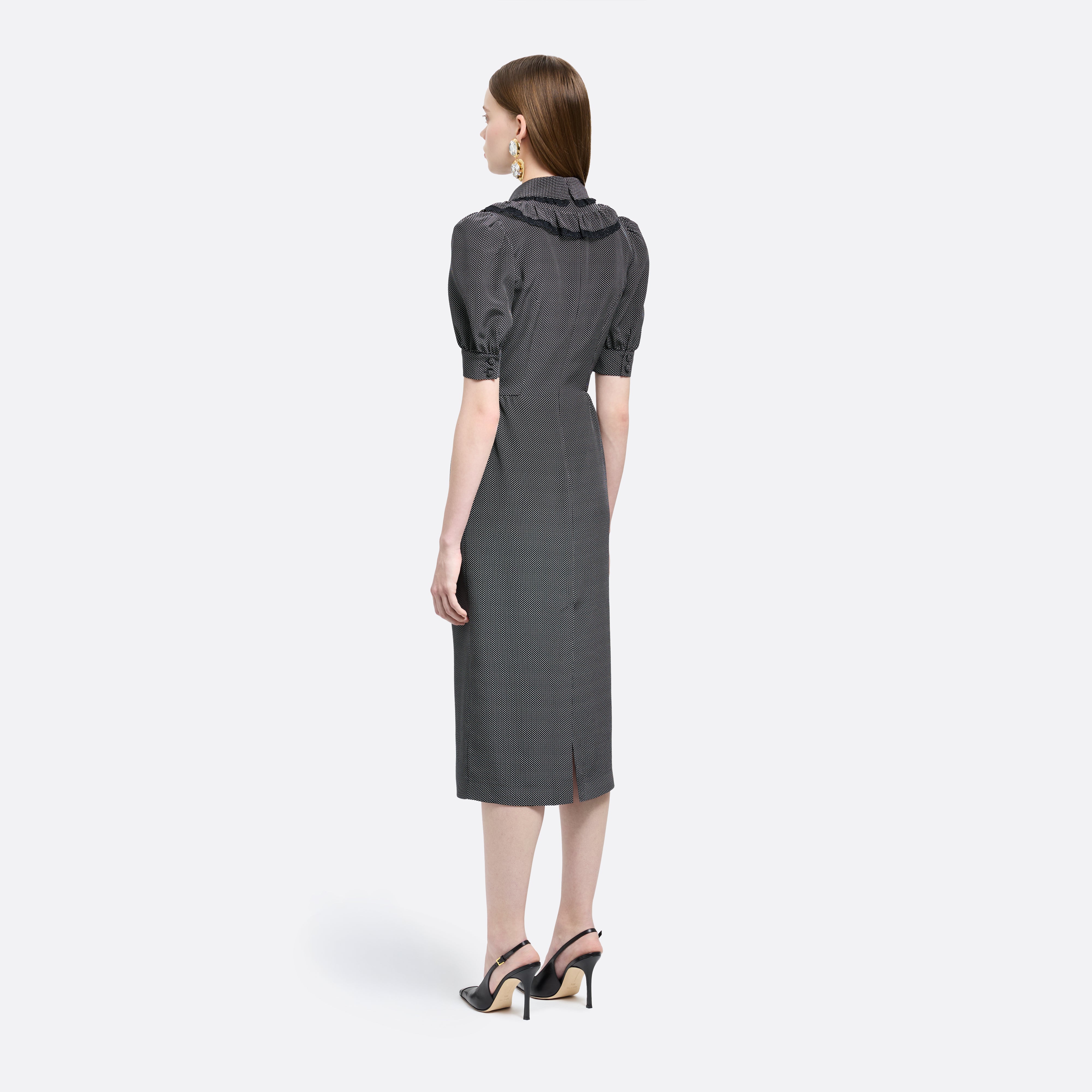 Alessandra Rich Dresses robe midi soie pois noir blanc 36-46