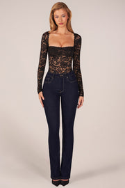 Oh Polly Letizia 15909 body dentelle noir manches longues