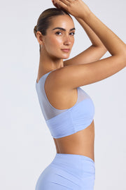 Oh Polly Yume Crop Top Bleu Pervenche Mesh Froncé Sans Manches