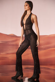 Oh Polly Ramona combinaison noire strass col licou plongeant