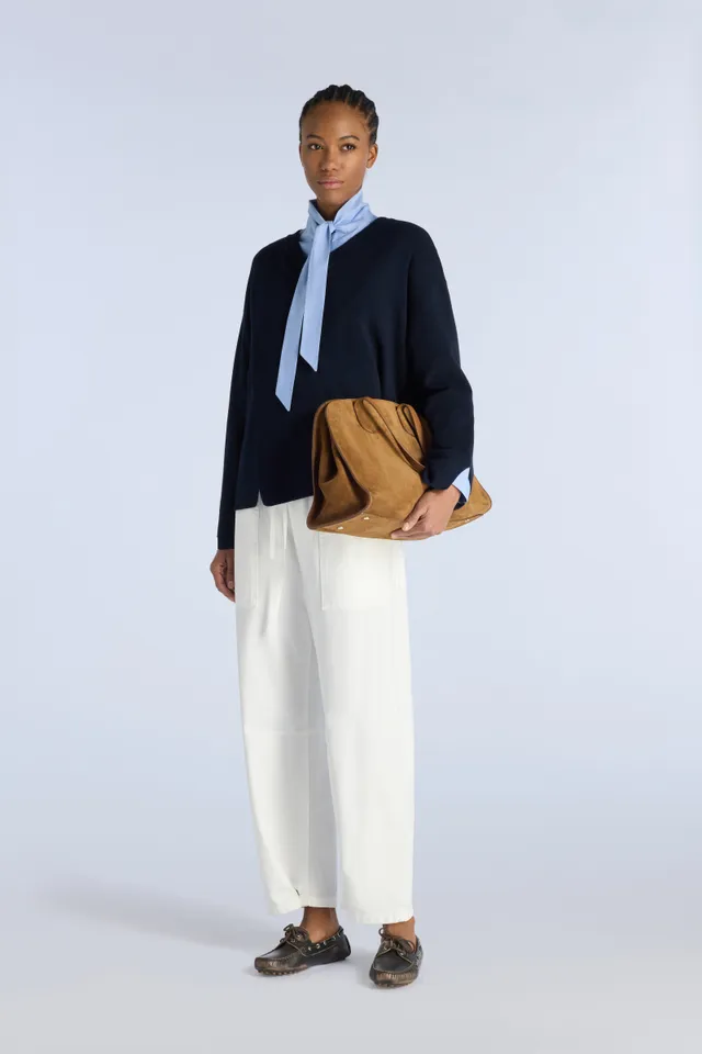 Liviana Conti Marida Pull Coton Col V Bleu Nuit Manches Longues