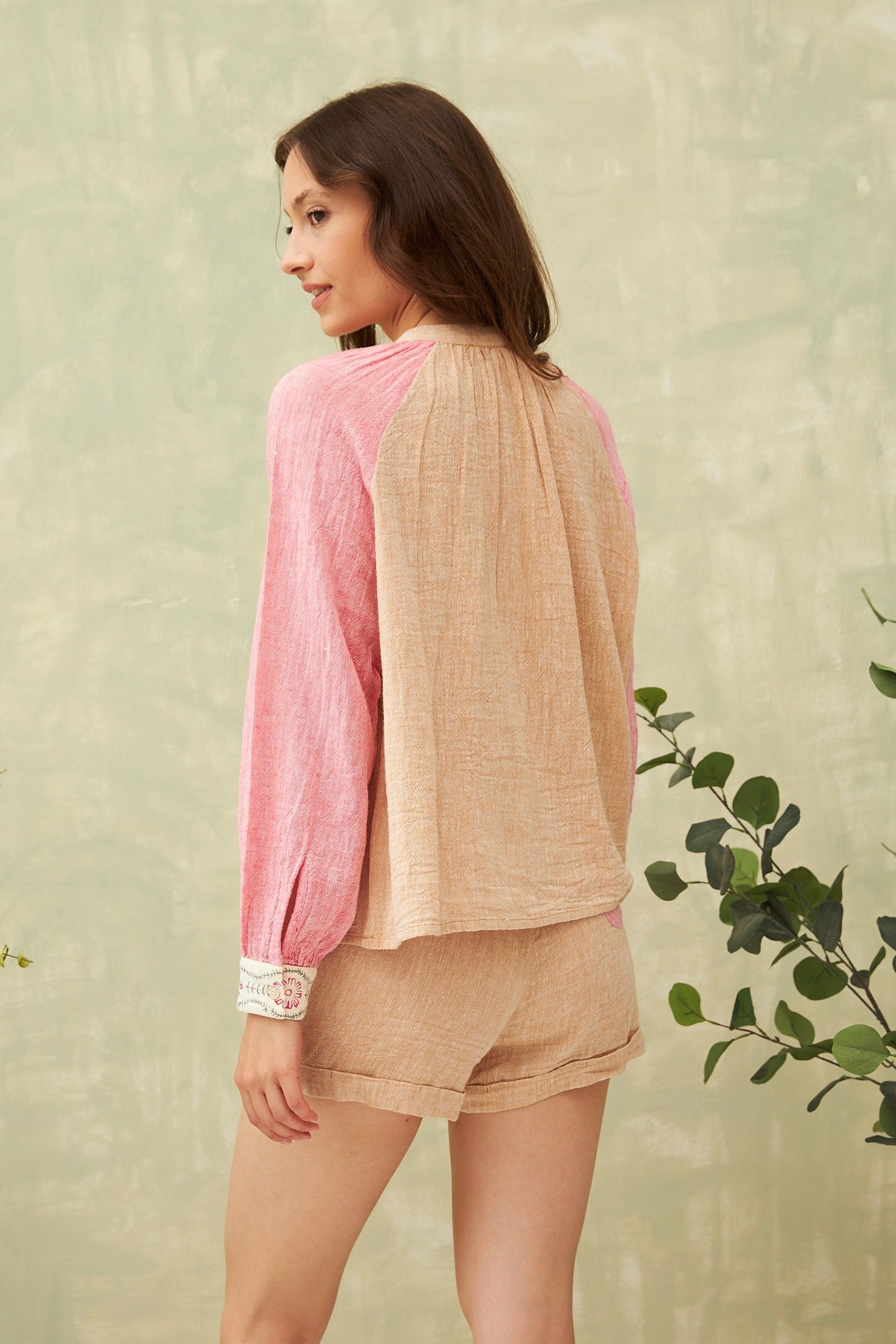 CHICOSOLEIL Tops Top TOMIE Beige Coton Lin