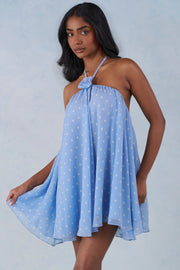 Oh Polly Evania Mini Robe Babydoll Bleu à Pois
