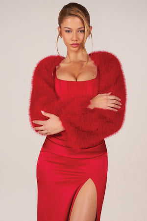 Oh Polly Accessories Noemi manches fourrure rouge