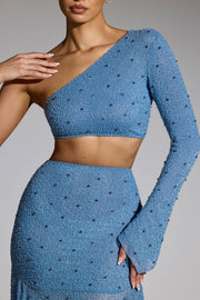 Oh Polly Embellished Amboise crop top perles bleu smokey