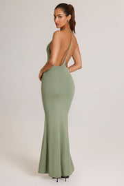 Oh Polly Dresses robe maxi vert sauge dos nu modal