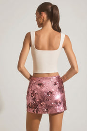 Oh Polly Embellished Lunara mini jupe rose sequins