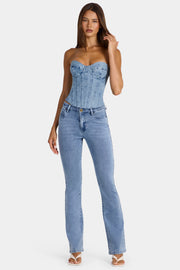 Oh Polly Lilianna Jean Évasé Bleu Moyen Taille Basse