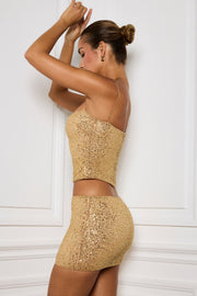 Oh Polly Nilsu Mini Jupe Doré Sequins Perles Micro