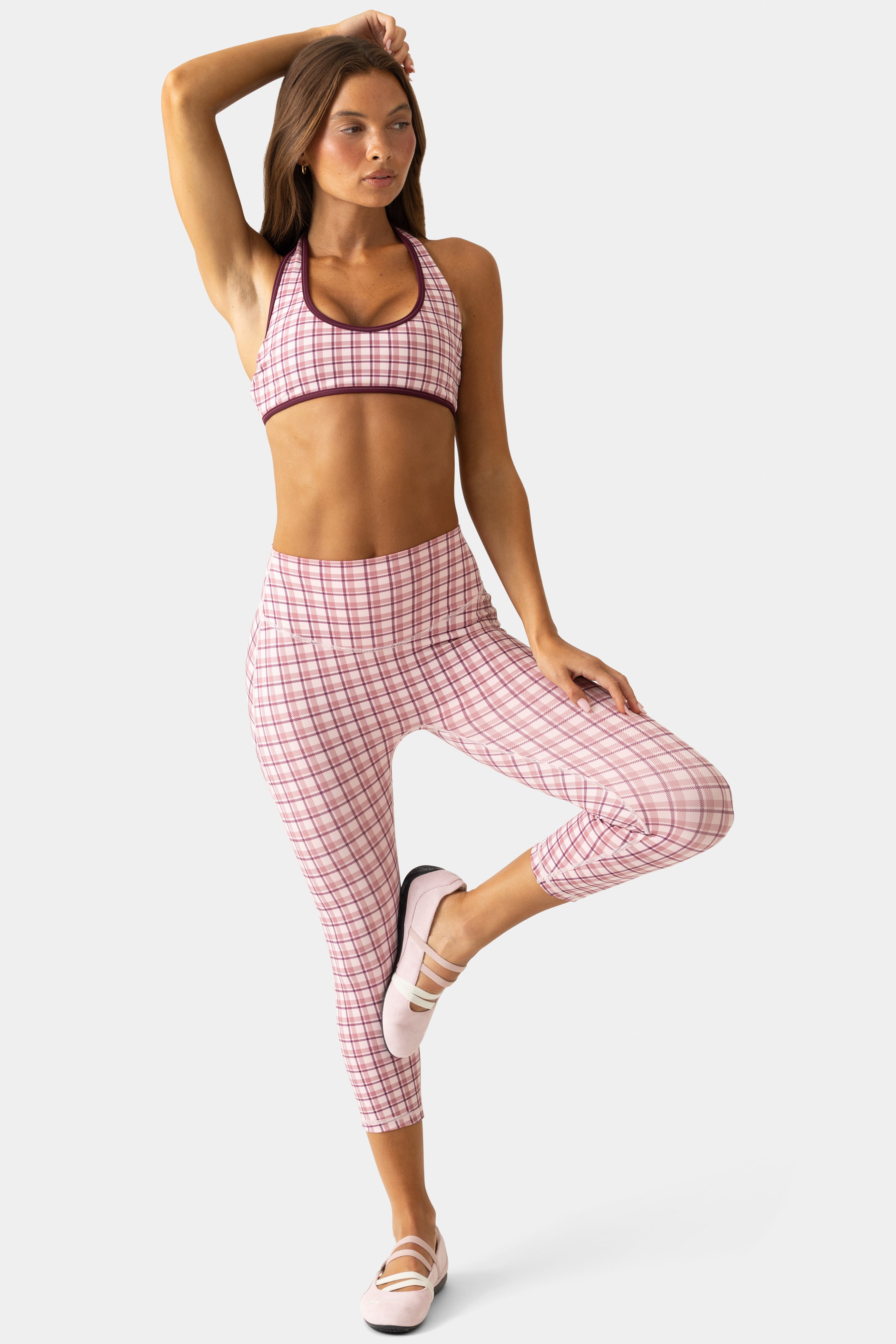 Oh Polly Bo+Tee Legging Corsaire Berry Plaid - Taille haute