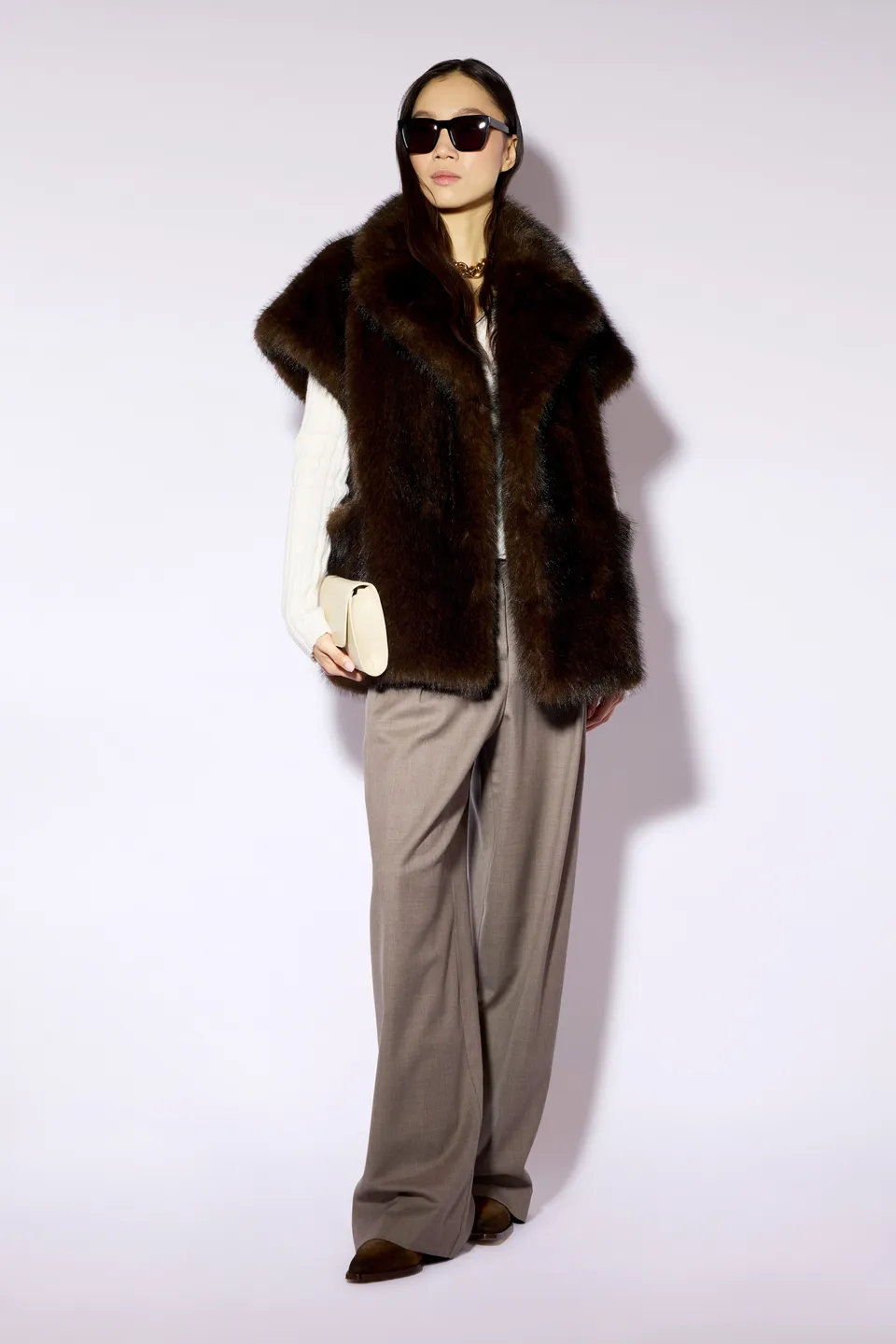Liviana Conti Rian Gilet Femme Fausse Fourrure Marron