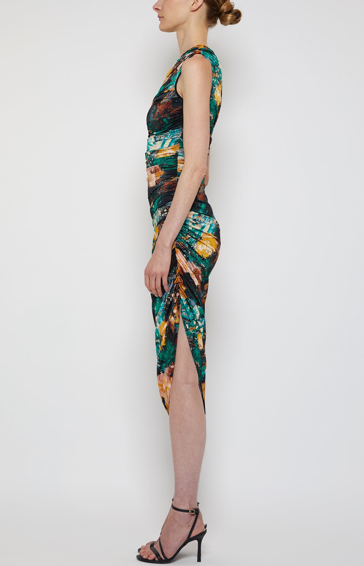 Prabal Gurung Ruched Sleeveless robe verte fleur froncée