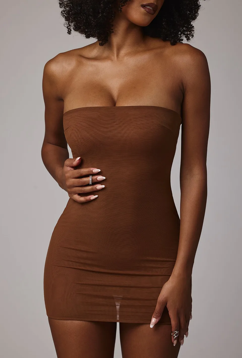 Oh Polly Slip robe mini bustier moka bretelles amovibles