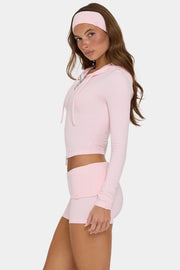 Oh Polly sweat capuche court pêche rayé zippé