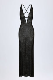 Oh Polly Lanai NS10629A maxi robe noire dos nu léopard strass