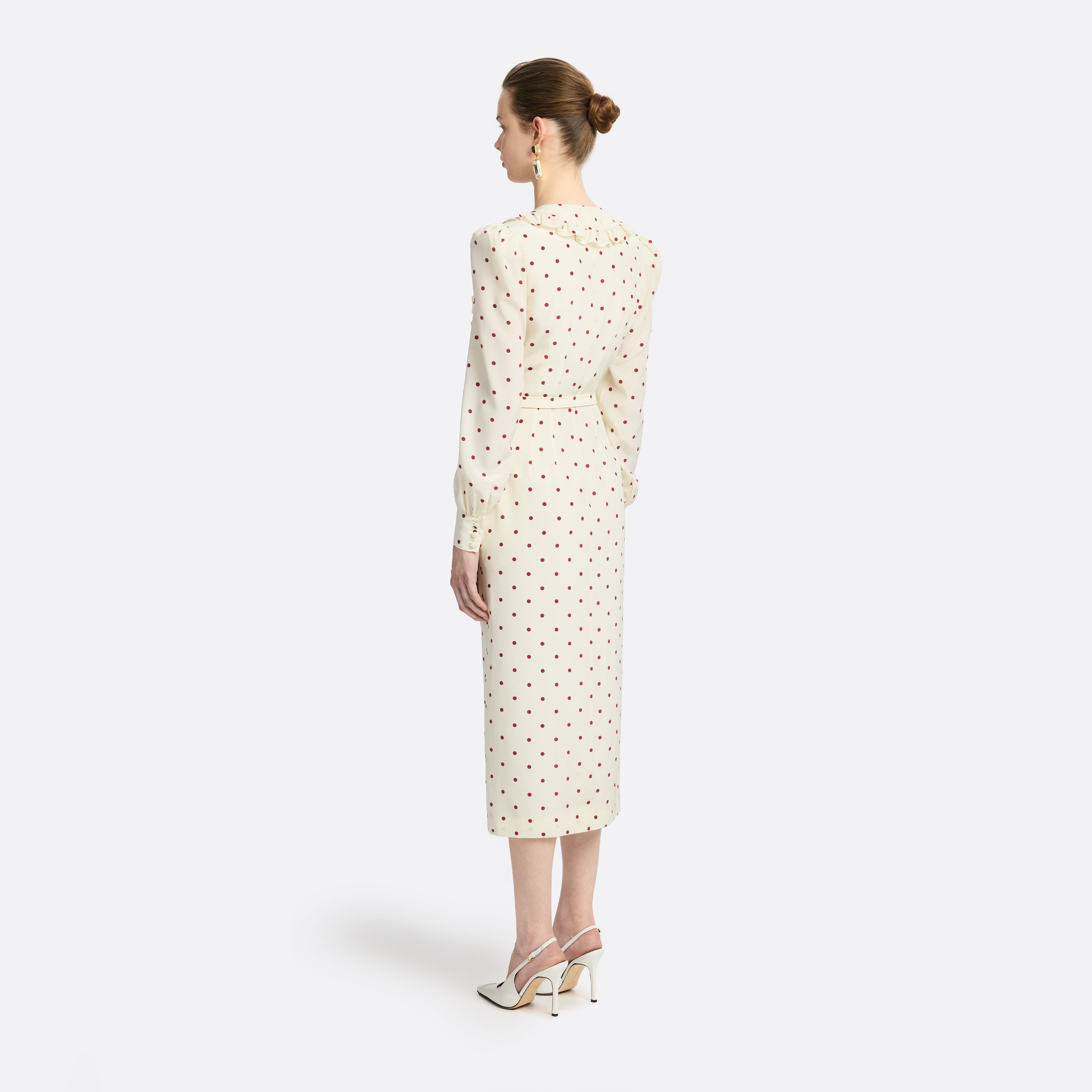 Alessandra Rich Robe soie midi pois crème-bordeaux 36