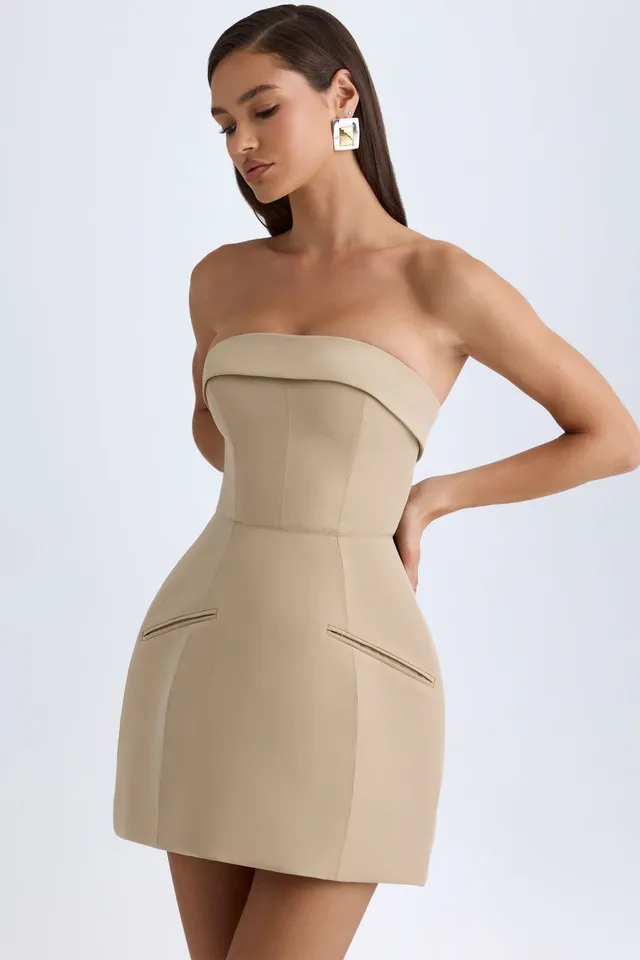 Oh Polly Robe Mini Bustier Camel Structurée Poches