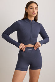 Oh Polly Bo+Tee FlexiRib Zip-Up Cropped Jacket veste indigo slate
