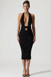 Oh Polly Harlyn midaxi robe noire sequins dos nu