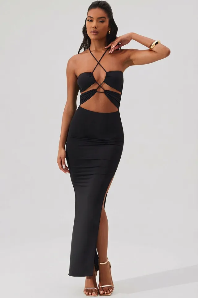 Oh Polly Oceane robe longue noire licou découpes