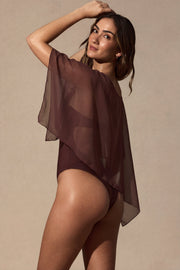 Oh Polly Zarayah Poncho Transparent Marron Espresso Mousseline