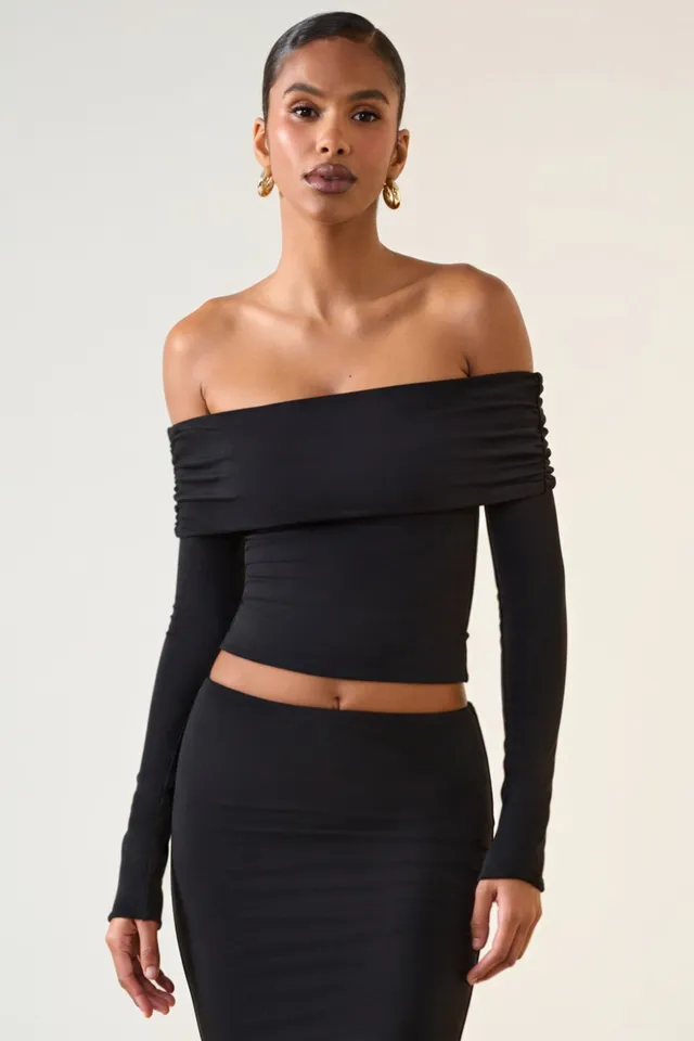 Oh Polly Tops Kesia 11652 top épaule dénudée noir modal