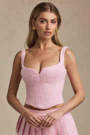 Oh Polly Nami haut corset rose pâle lacé tweed