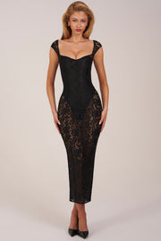 Oh Polly 15919 robe longue dentelle noire moulante