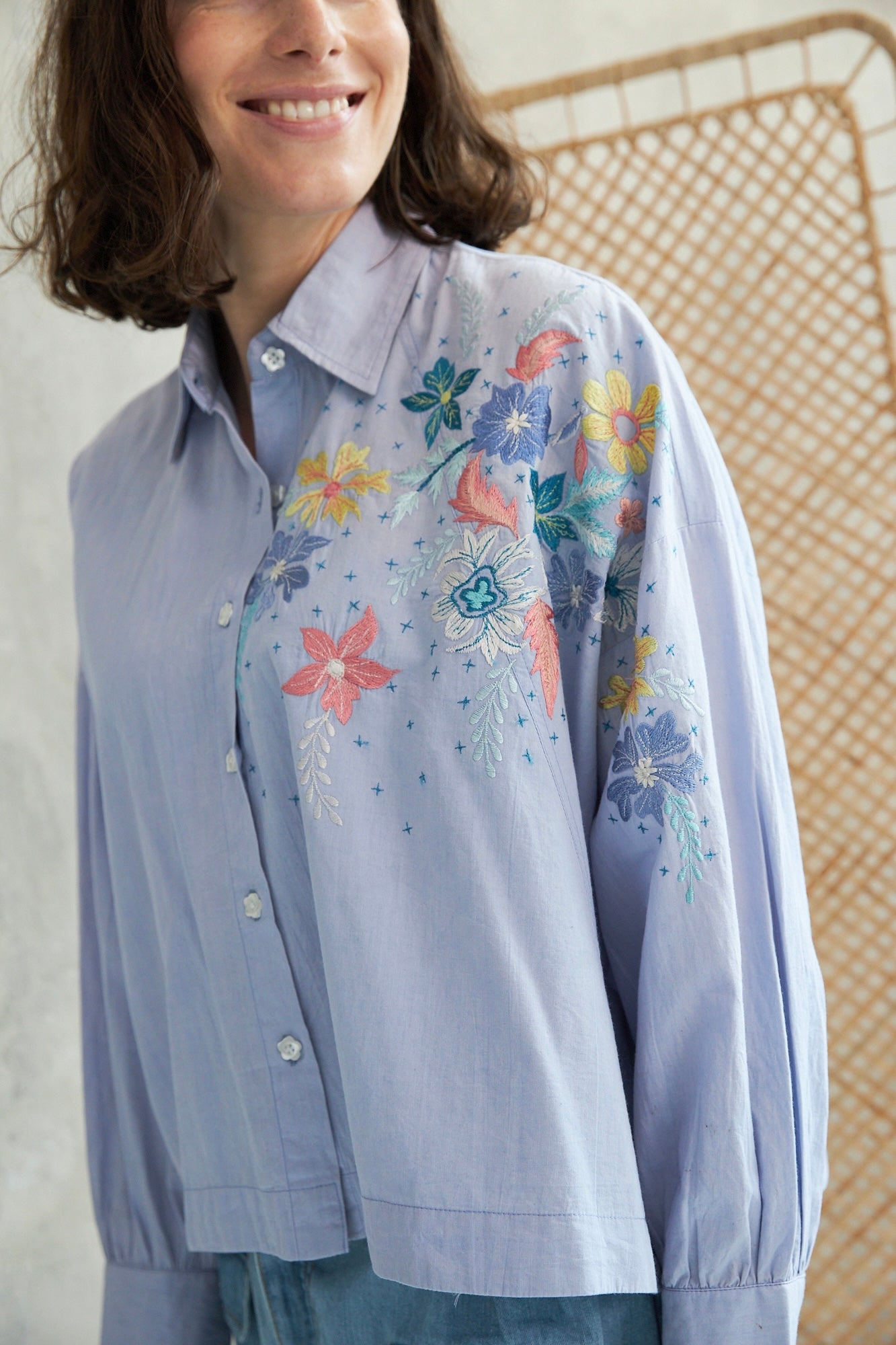 Chicosoleil Tops Chemise Mani bleu bluish brodée S