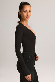 Oh Polly Elodie bodysuit noir modal col plongeant manches longues
